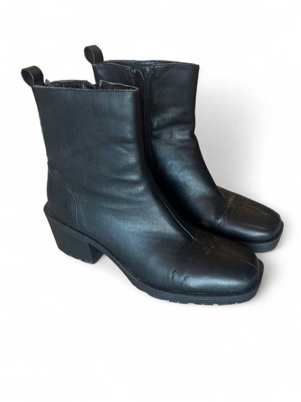 Women's Black Ankle Boots - Classic Square Toe and Block Heel